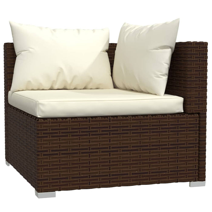 Driezitsbank met kussens poly rattan bruin