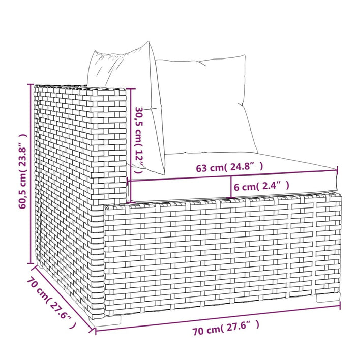 Driezitsbank met kussens poly rattan bruin