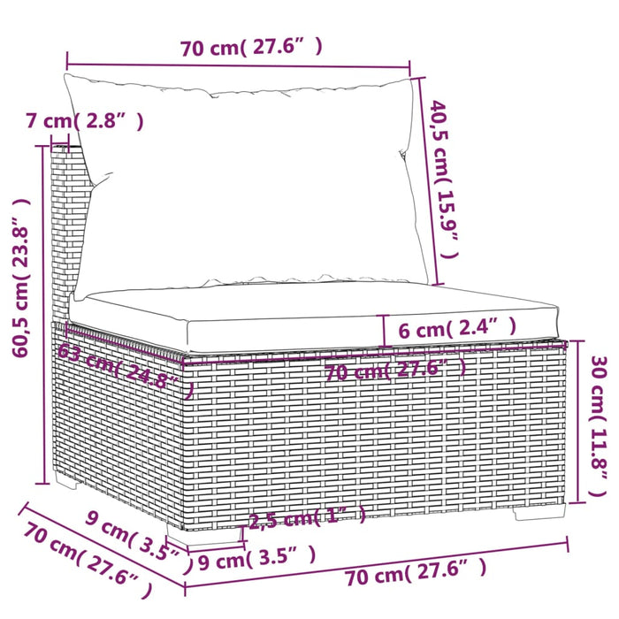 Bank 3-zits met kussens poly rattan bruin