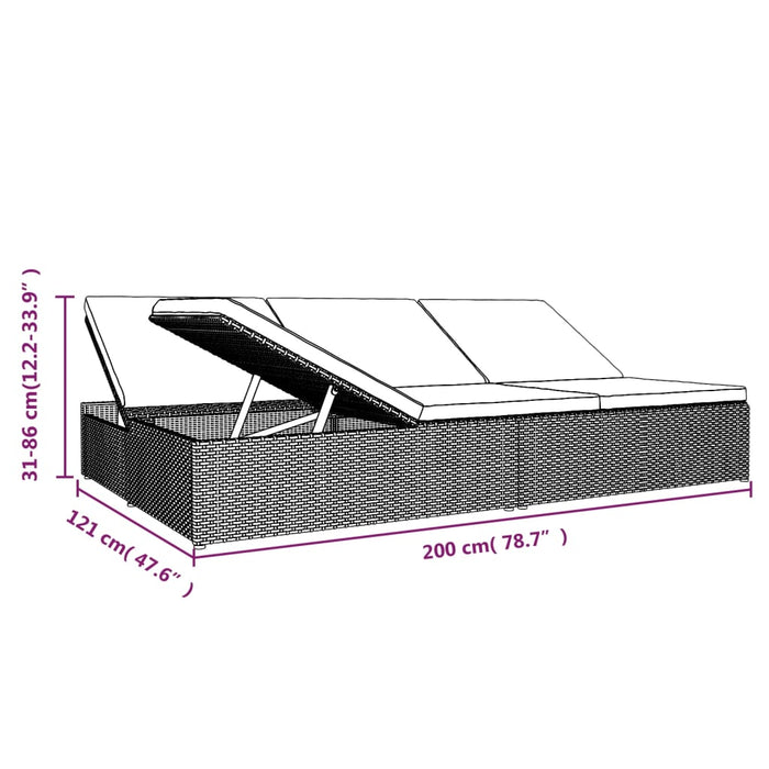 Ligbed met kussens converteerbaar poly rattan zwart