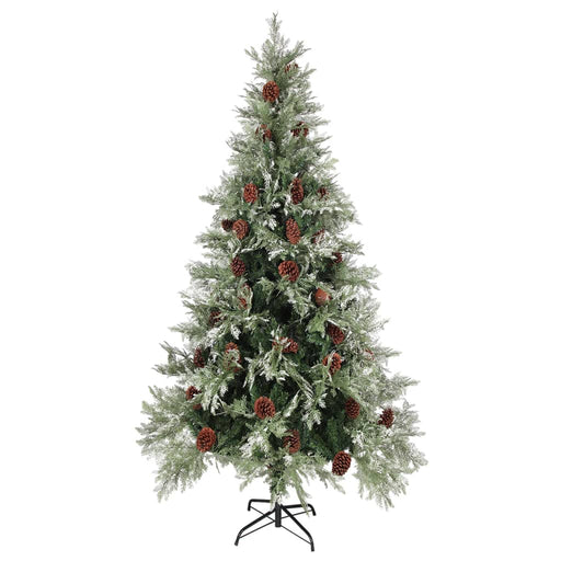 Kerstboom met dennenappels 225 cm PVC en PE groen en wit