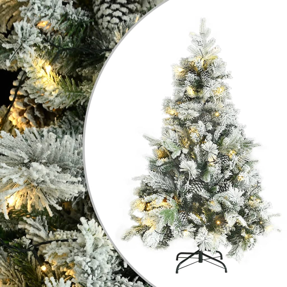 Kerstboom met LED en dennenappels en sneeuw 150 cm PVC en PE