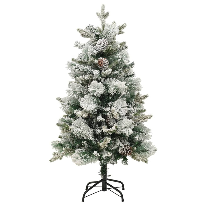 Kerstboom met LED en dennenappels en sneeuw 150 cm PVC en PE