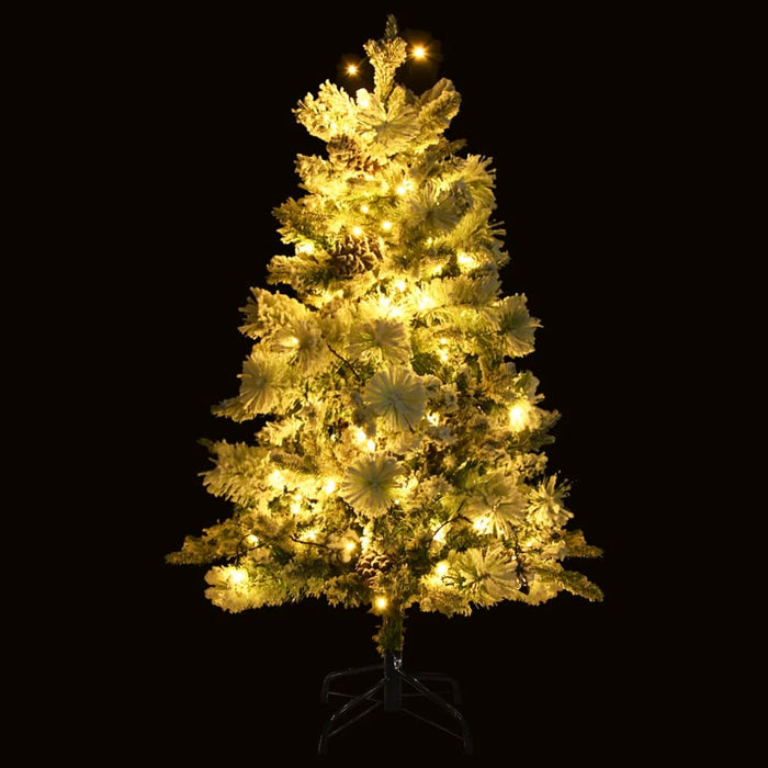 Kerstboom met LED en dennenappels en sneeuw 150 cm PVC en PE