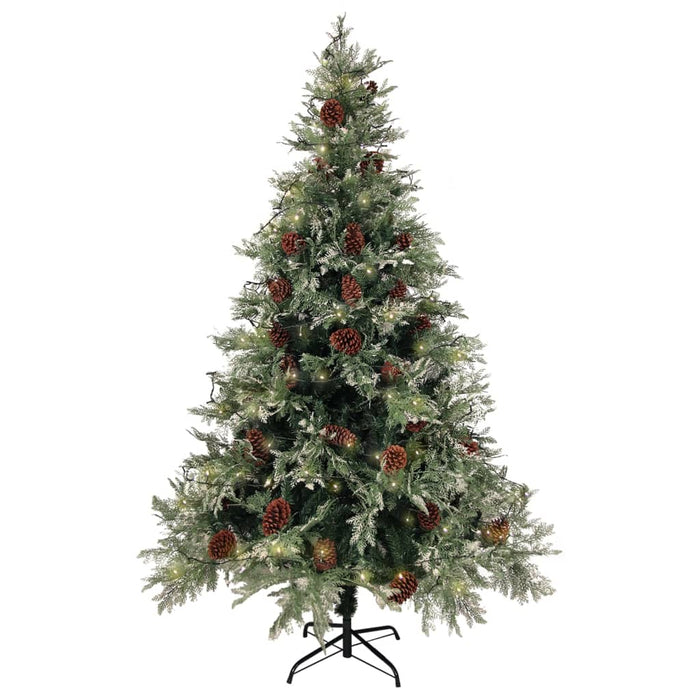 Kerstboom met LED en dennenappels 120 cm PVC en PE groen en wit