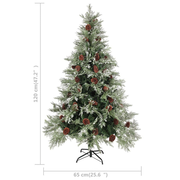 Kerstboom met LED en dennenappels 120 cm PVC en PE groen en wit