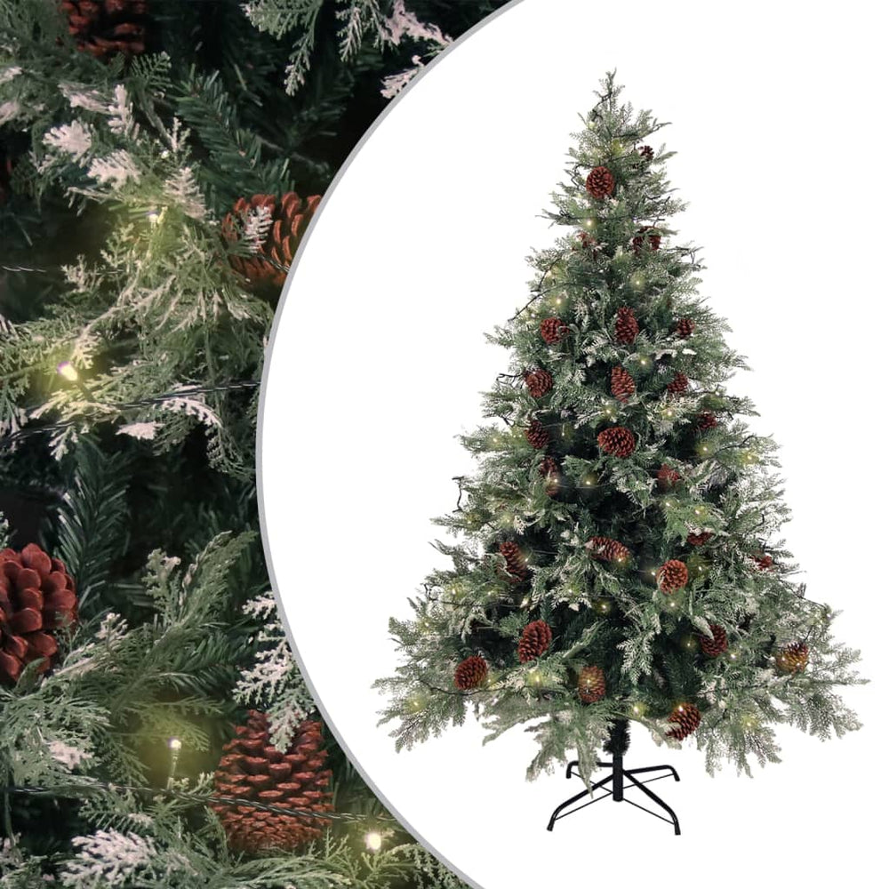 Kerstboom met LED en dennenappels 150 cm PVC en PE groen en wit