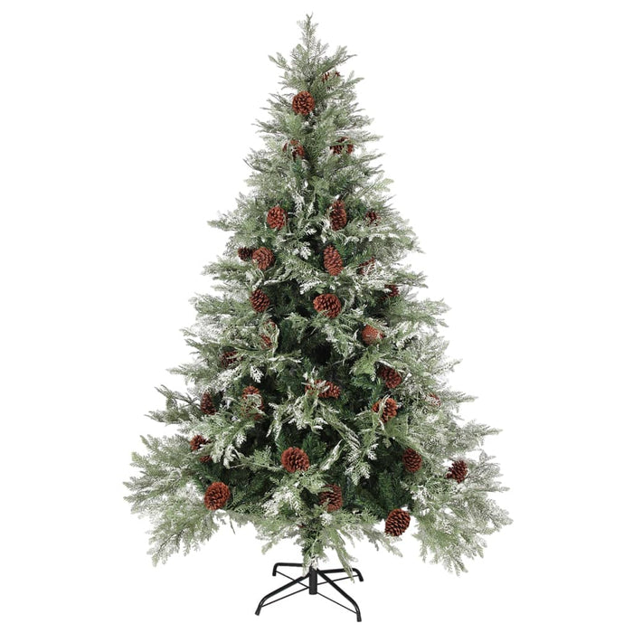 Kerstboom met LED en dennenappels 150 cm PVC en PE groen en wit