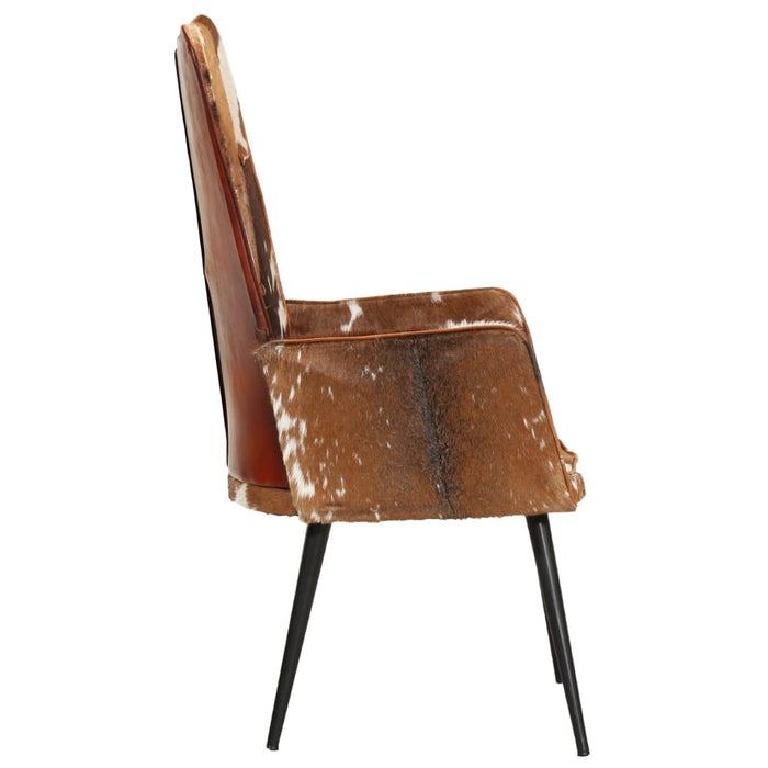 Fauteuil harig echt leer bruin en wit