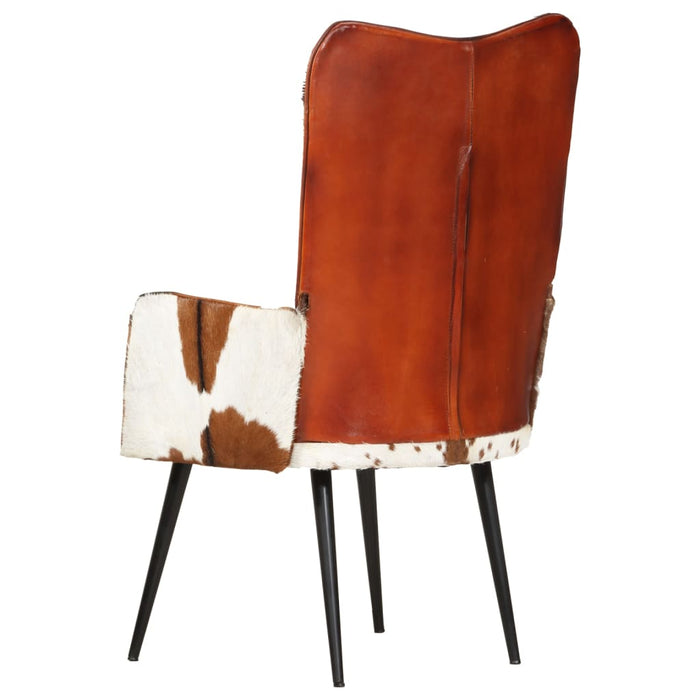 Fauteuil harig echt leer bruin en wit