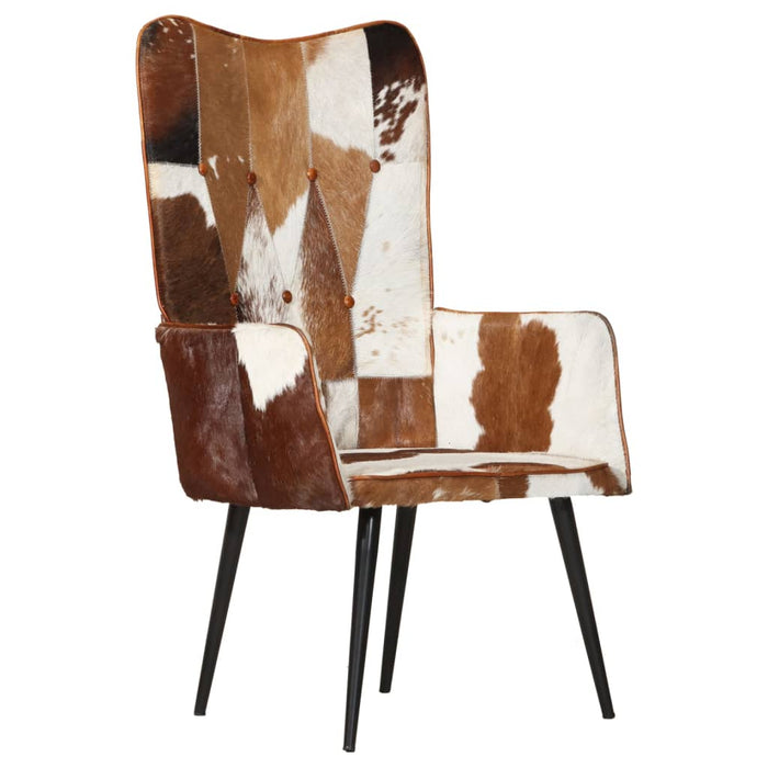 Fauteuil harig echt leer bruin en wit