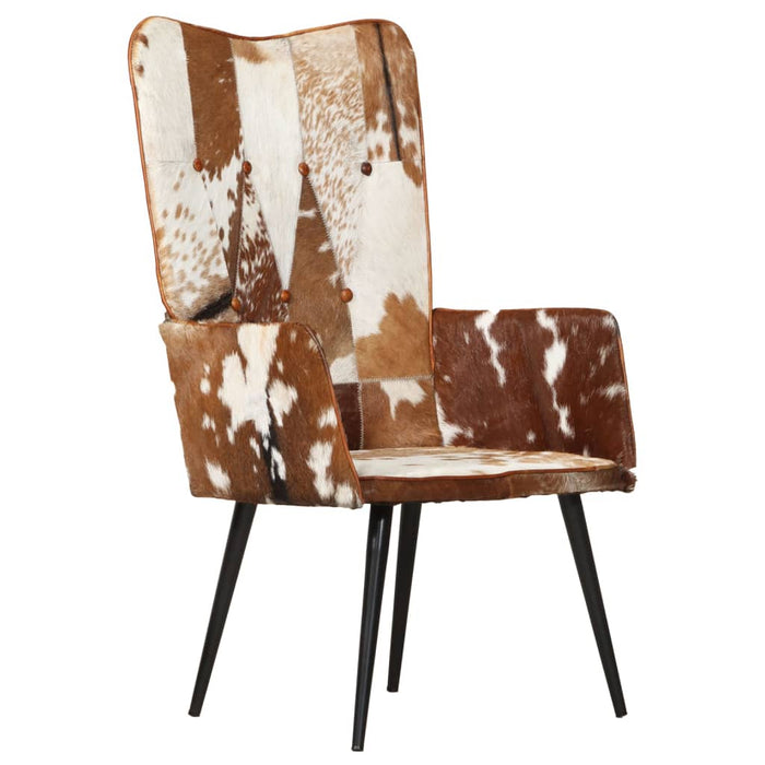 Fauteuil harig echt leer bruin en wit