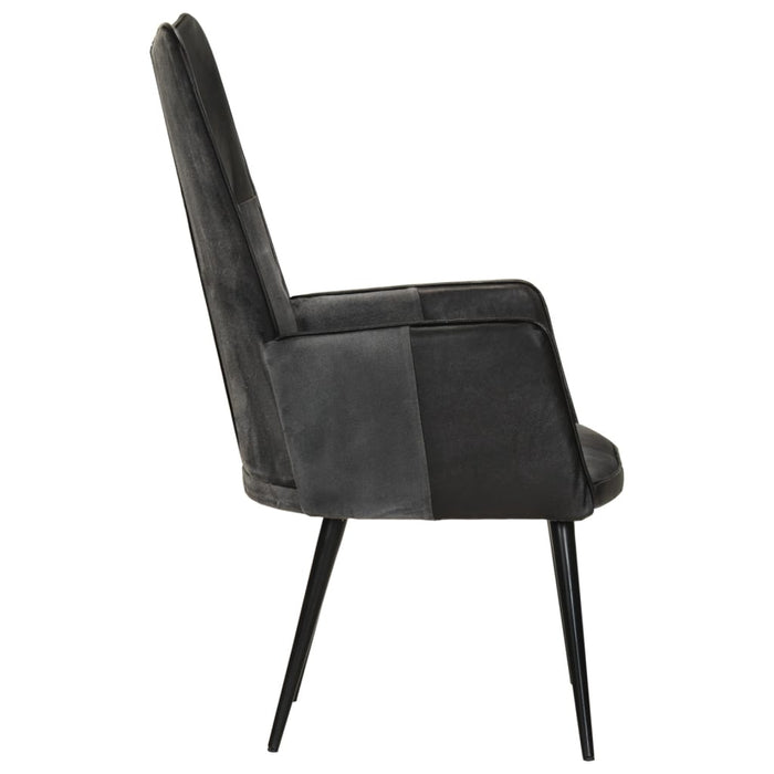 Fauteuil echt leer zwart en grijs