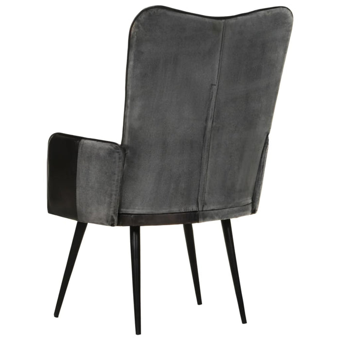 Fauteuil echt leer zwart en grijs