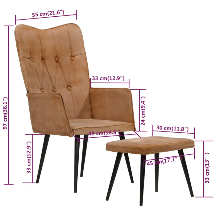 Fauteuil met voetensteun canvas bruin