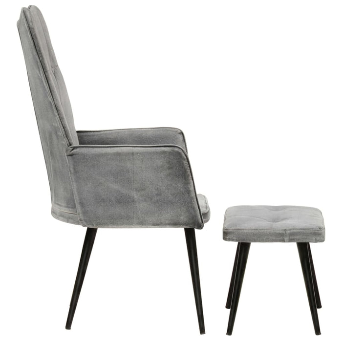 Fauteuil met voetenbank vintage stijl canvas grijs