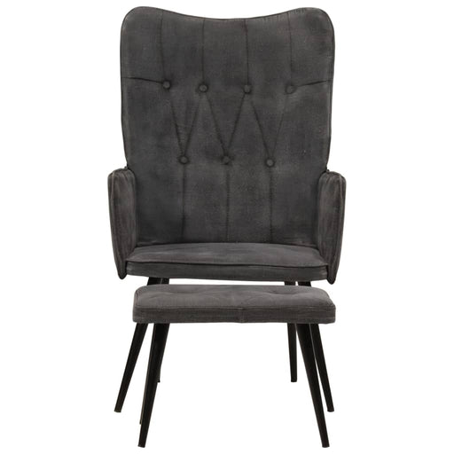 Fauteuil met voetenbank vintage stijl canvas zwart