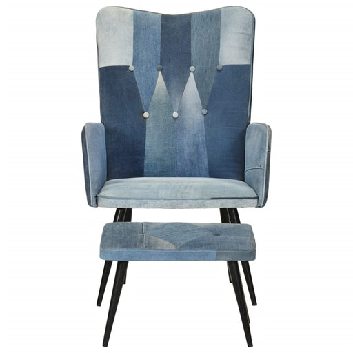 Fauteuil met voetensteun patchwork canvas blauw denim