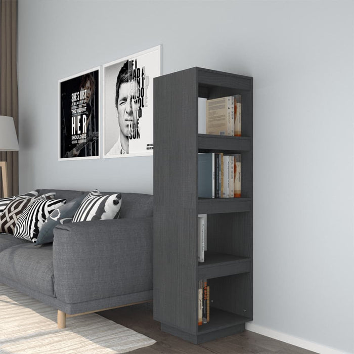 Boekenkast/kamerscherm 40x35x135 cm massief grenenhout grijs