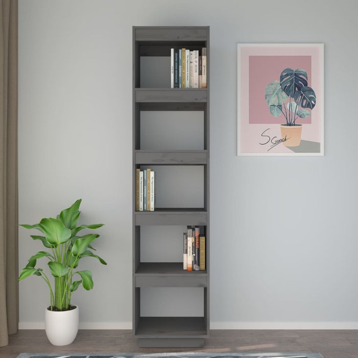 Boekenkast/kamerscherm 40x35x167 cm massief grenenhout grijs