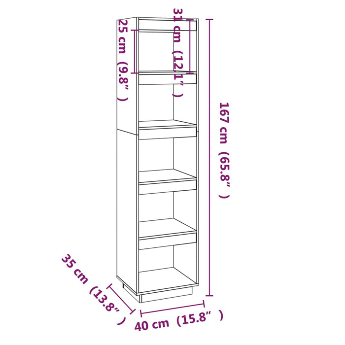 Boekenkast/kamerscherm 40x35x167 cm massief grenenhout grijs