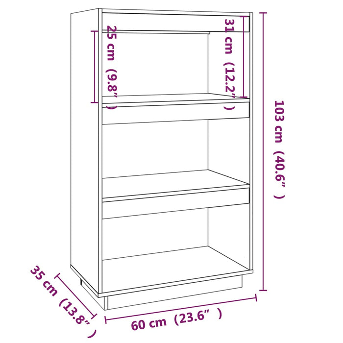 Boekenkast/kamerscherm 60x35x103 cm massief grenenhout wit