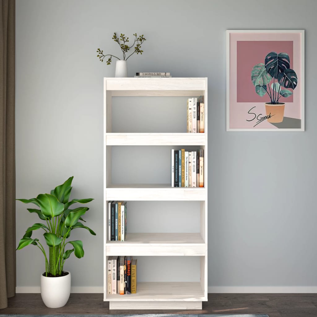 Boekenkast/kamerscherm 60x35x135 cm massief grenenhout wit