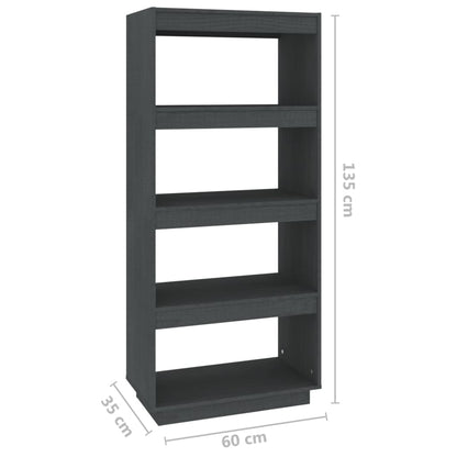 Boekenkast/kamerscherm 60x35x135 cm massief grenenhout grijs