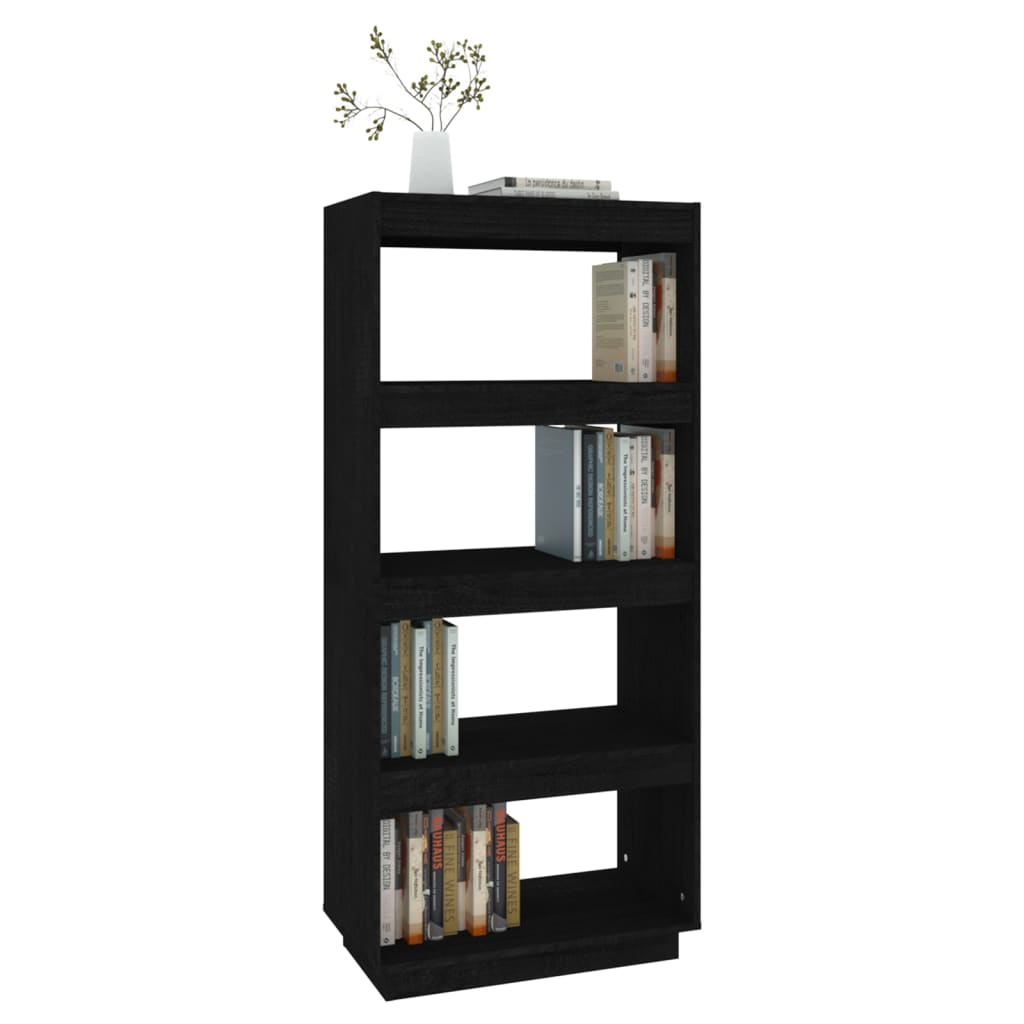 Boekenkast/kamerscherm 60x35x135 cm massief grenenhout zwart