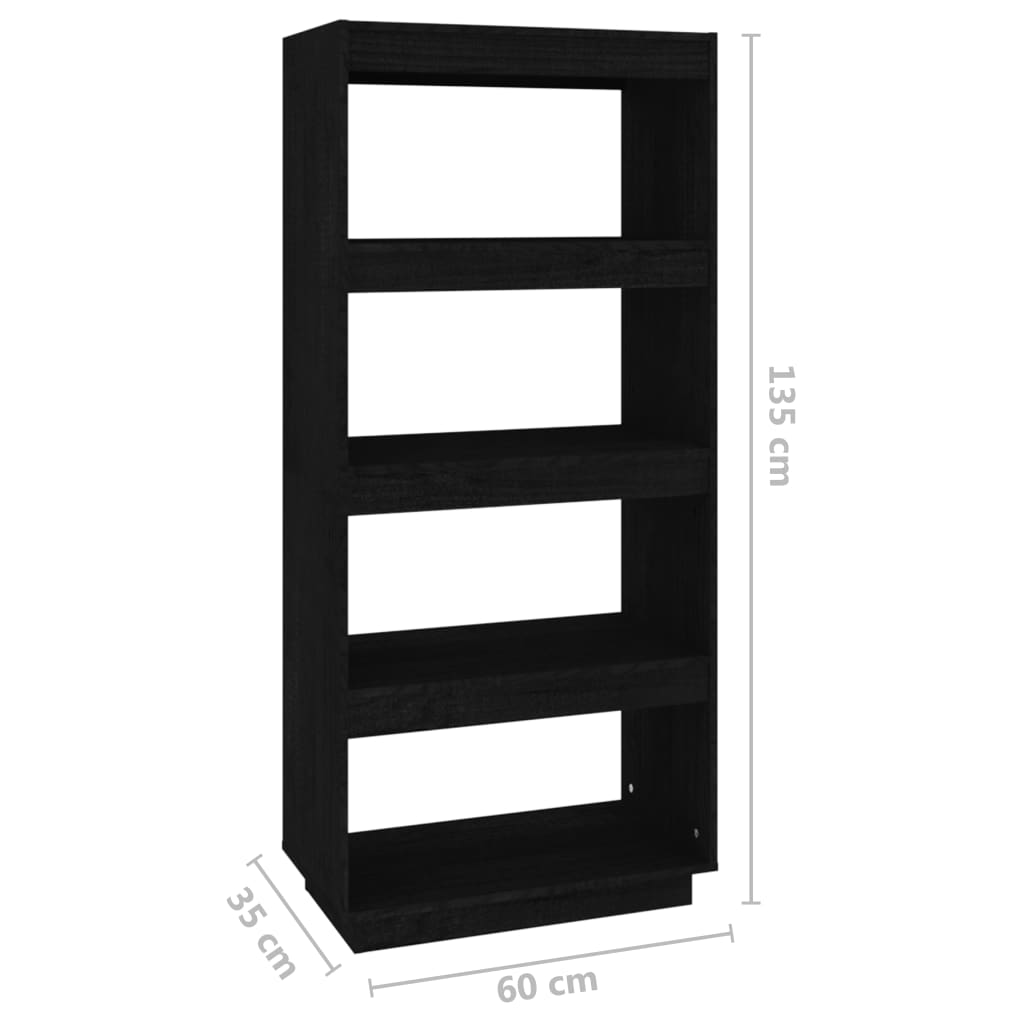 Boekenkast/kamerscherm 60x35x135 cm massief grenenhout zwart