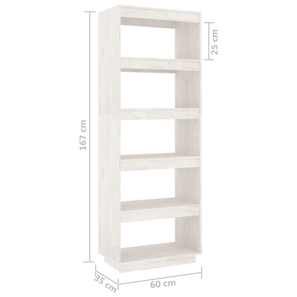 Boekenkast/kamerscherm 60x35x167 cm massief grenenhout wit