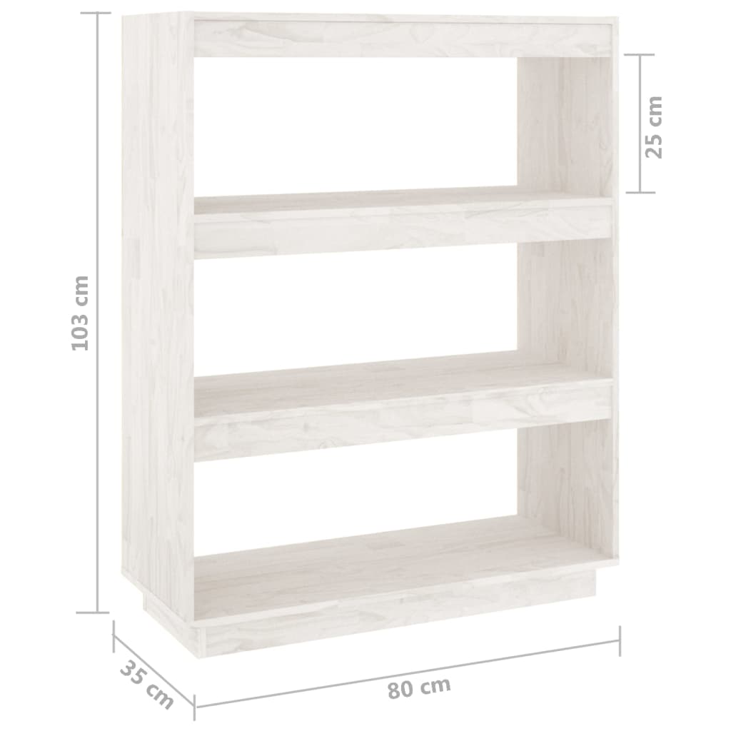 Boekenkast/kamerscherm 80x35x103 cm massief grenenhout wit