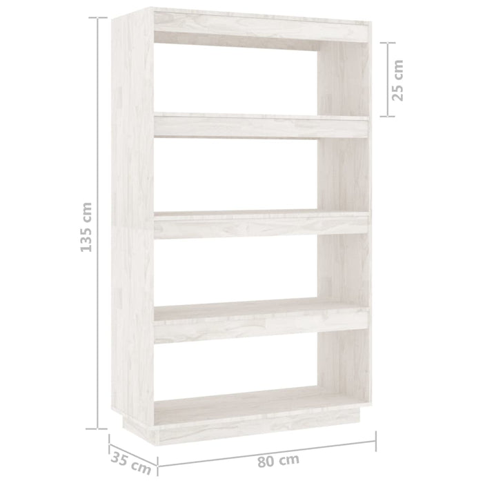 Boekenkast/kamerscherm 80x35x135 cm massief grenenhout wit