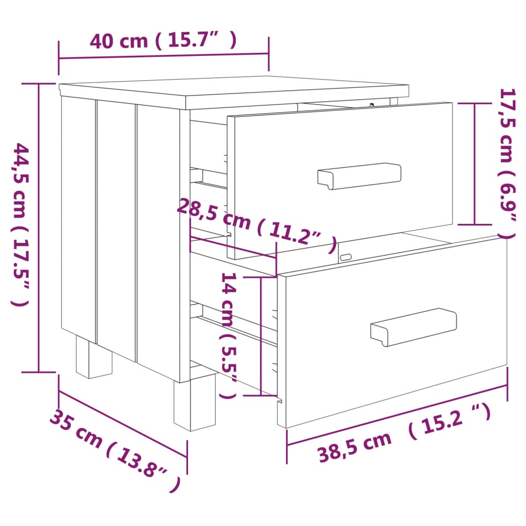 Nachtkastjes HAMAR 2 st 40x35x44,5 cm grenenhout honingbruin