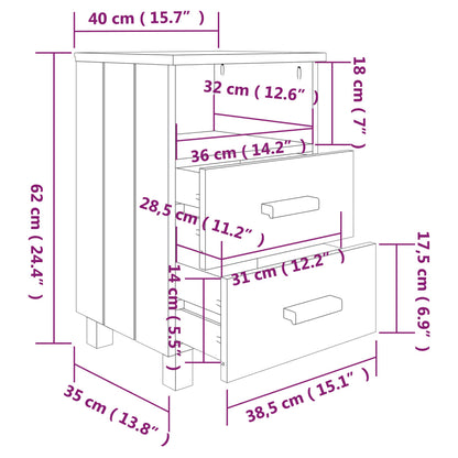 Nachtkastjes HAMAR 2 st 40x35x62 cm massief grenenhout wit