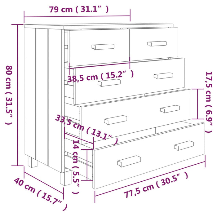 Dressoir HAMAR 79x40x80 cm massief grenenhout honingbruin