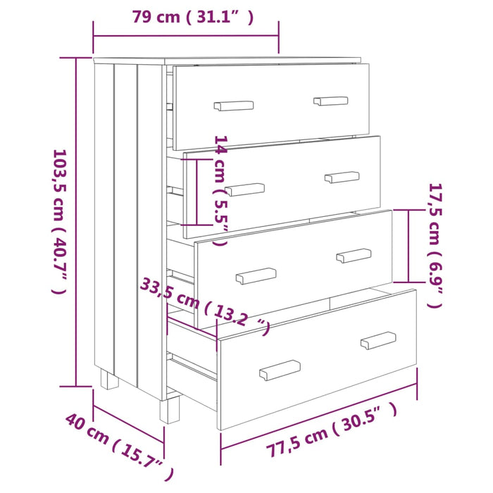 Dressoir HAMAR 79x40x103,5 cm massief grenenhout honingbruin