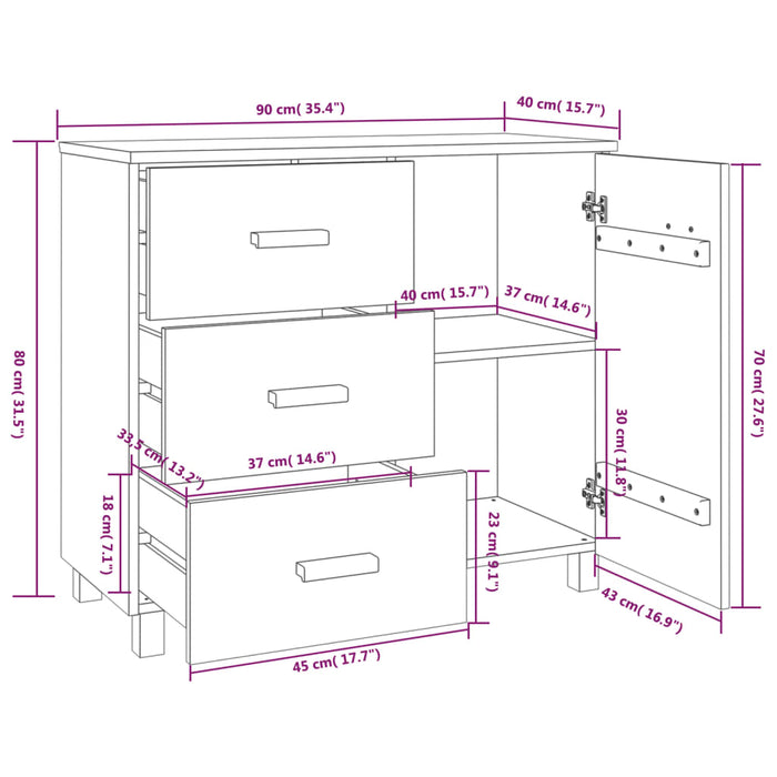 Dressoir HAMAR 90x40x80 cm massief grenenhout honingbruin