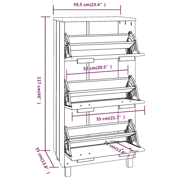 Schoenenkast 59,5x35x117 cm massief grenenhout wit