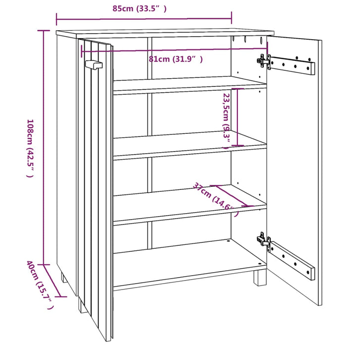 Schoenenkast HAMAR 85x40x108 cm massief grenenhout wit