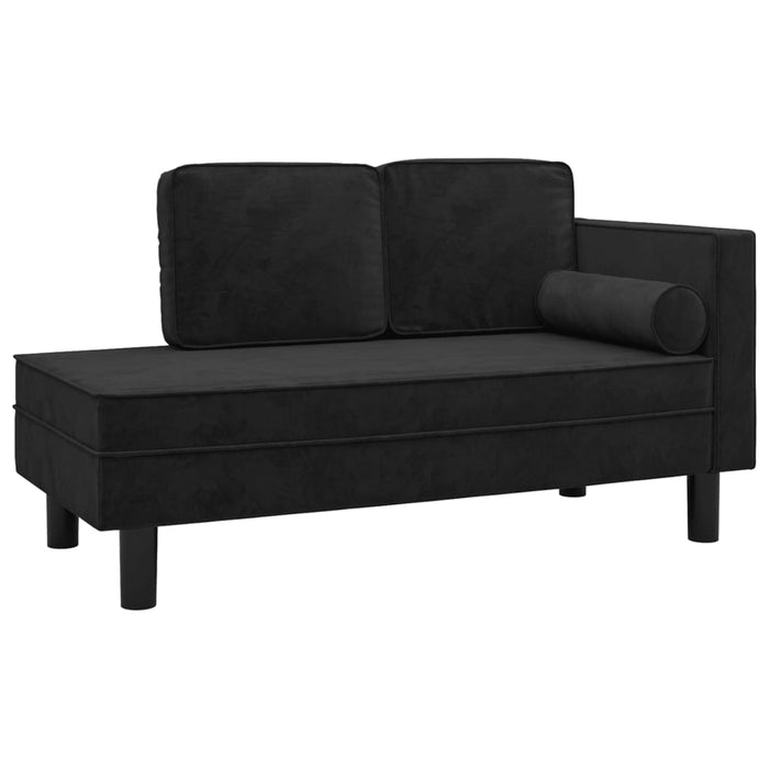 Chaise longue met kussens en bolster fluweel zwart