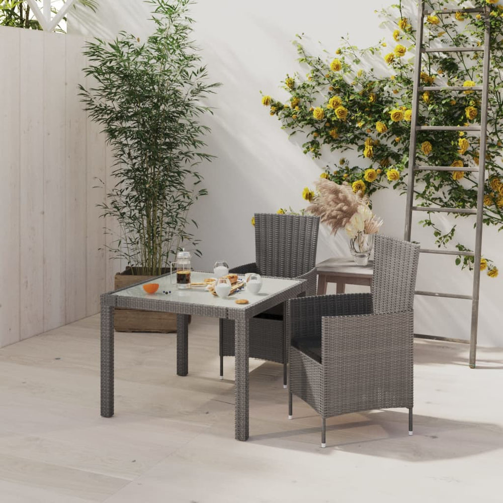 3-delige Tuinset met kussens poly rattan grijs