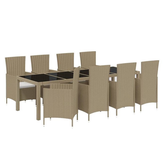 9-delige Tuinset met kussens poly rattan beige