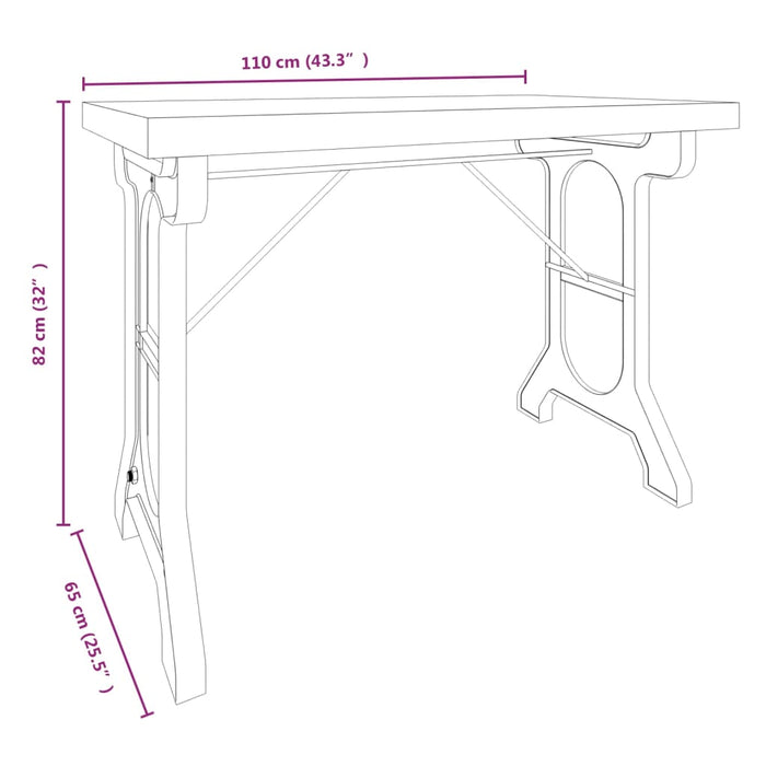 Eettafel 110x65x82 cm massief vurenhout en ijzer