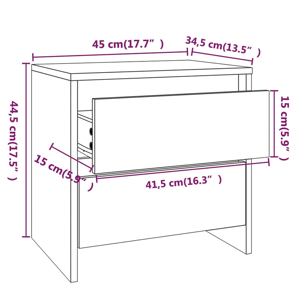 Nachtkastjes 2 st 45x34,5x44,5 xm spaanplaat sonoma eikenkleur