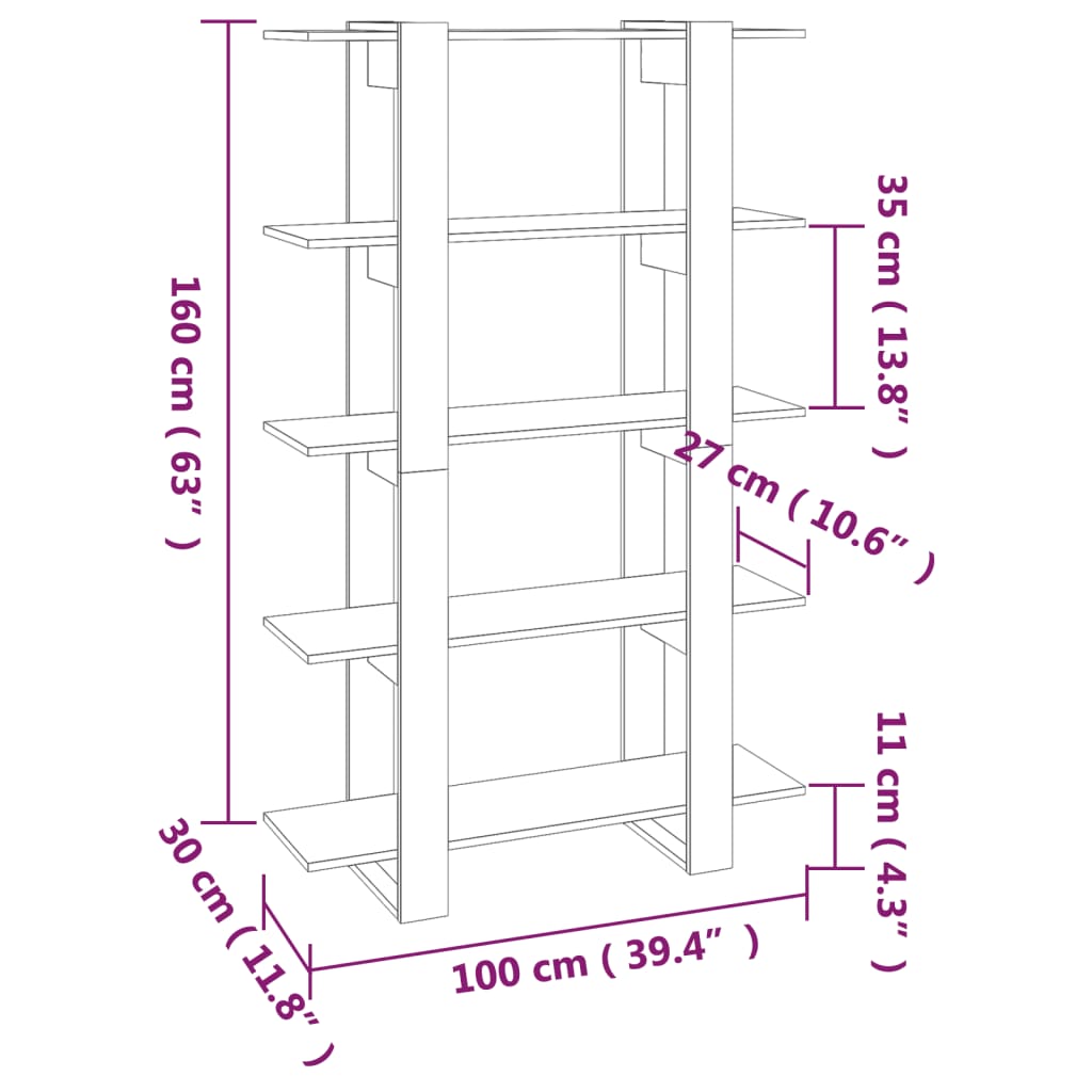 Boekenkast/kamerscherm 100x30x160 cm hoogglans wit