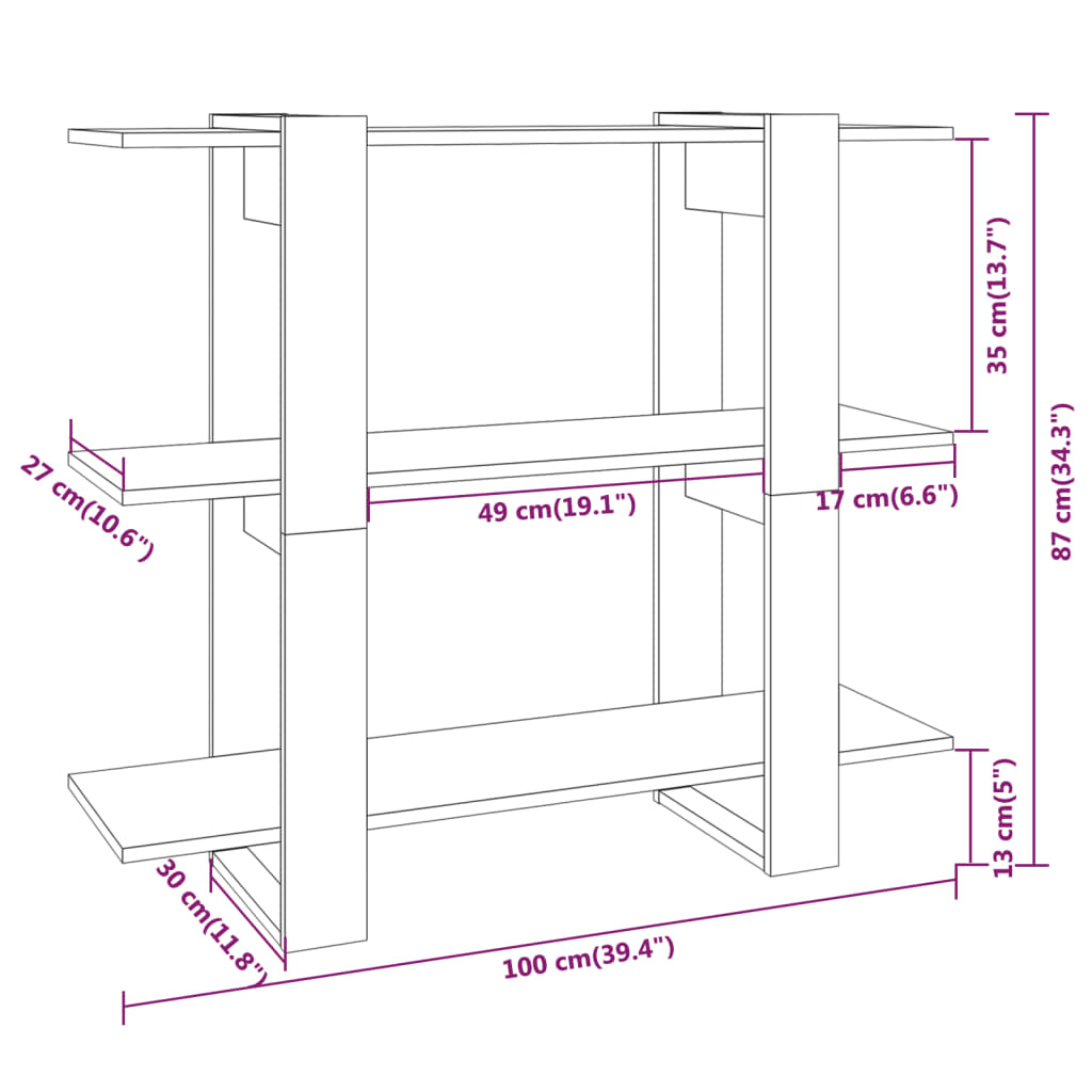 Boekenkast/kamerscherm 100x30x87 cm wit