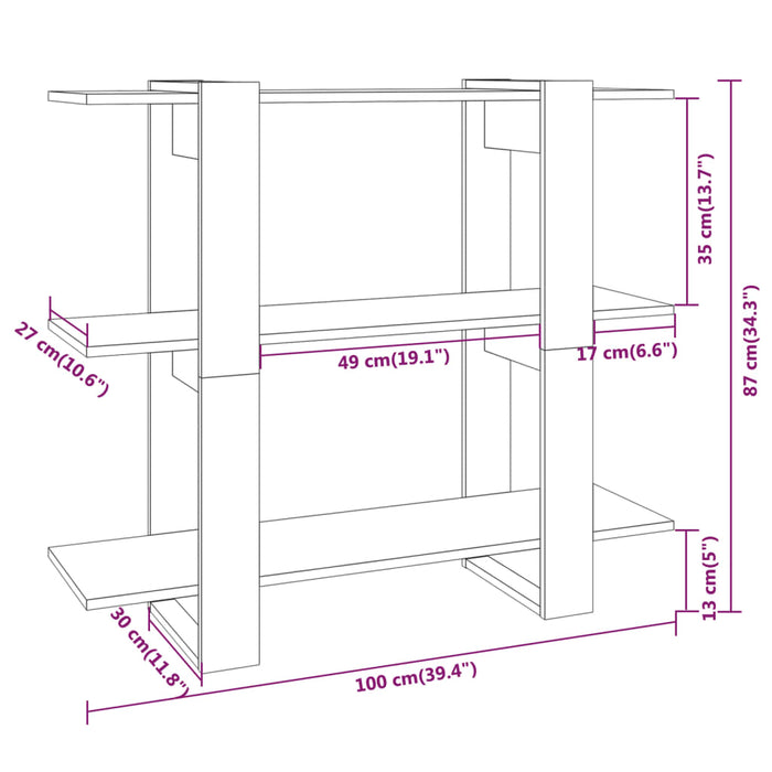 Boekenkast/kamerscherm 100x30x87 cm sonoma eikenkleurig