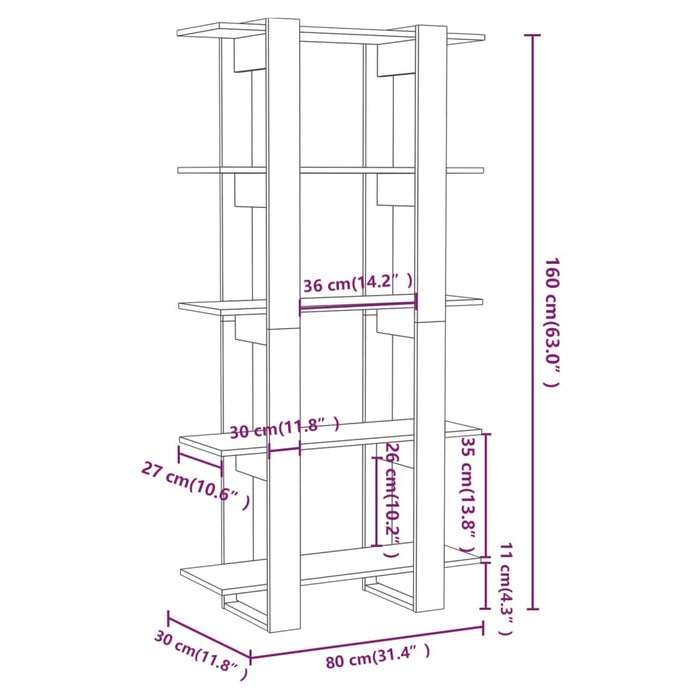 Boekenkast/kamerscherm 80x30x160 cm bewerkt hout wit