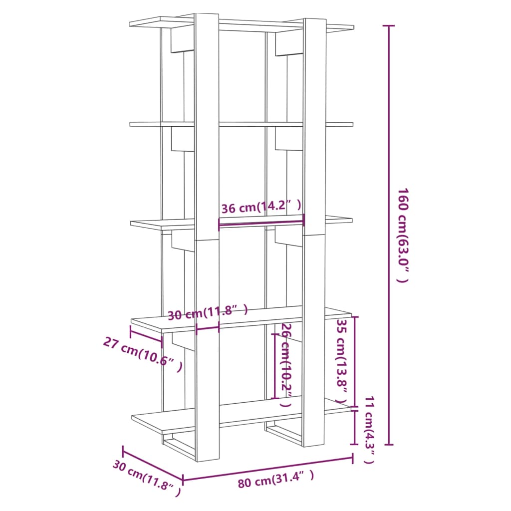 Boekenkast/kamerscherm 80x30x160 cm hoogglans wit